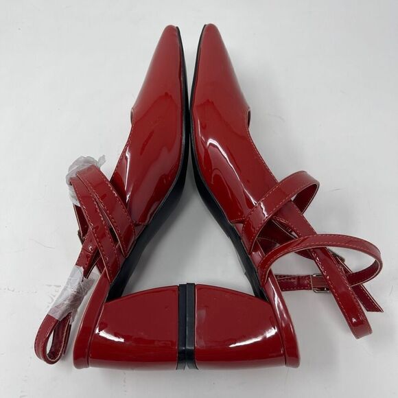 Cider Patent Red Strappy Point Toe Slingback Chunky Heels Size 38 NWOT - Picture 5 of 6